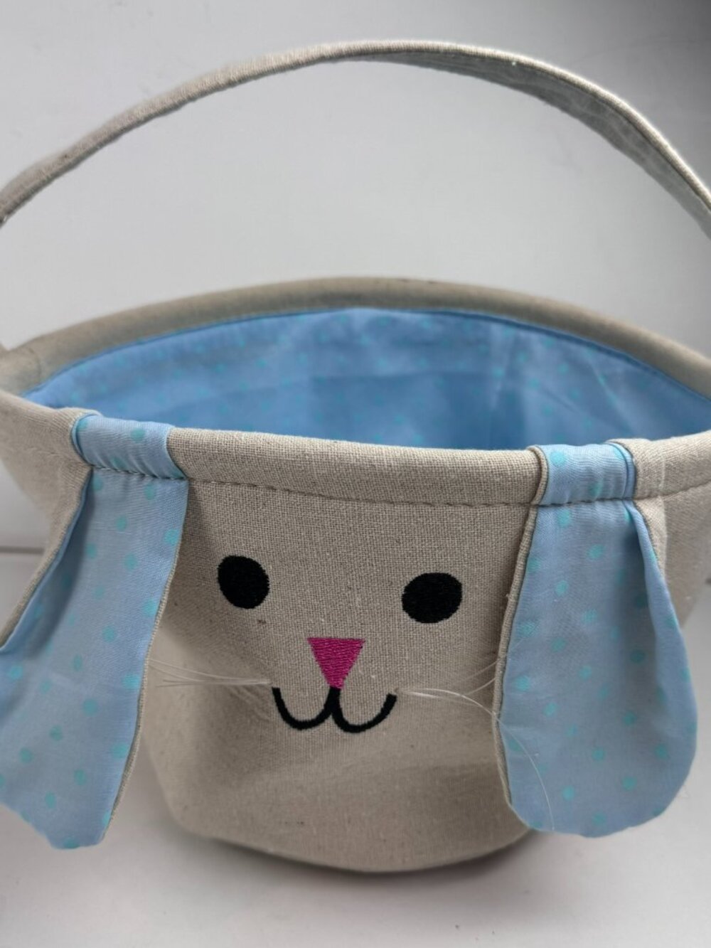 Celebrate It Easter Bunny Canvas Tote Basket Blue Polka Dot Ears Tail Bag 8x6"